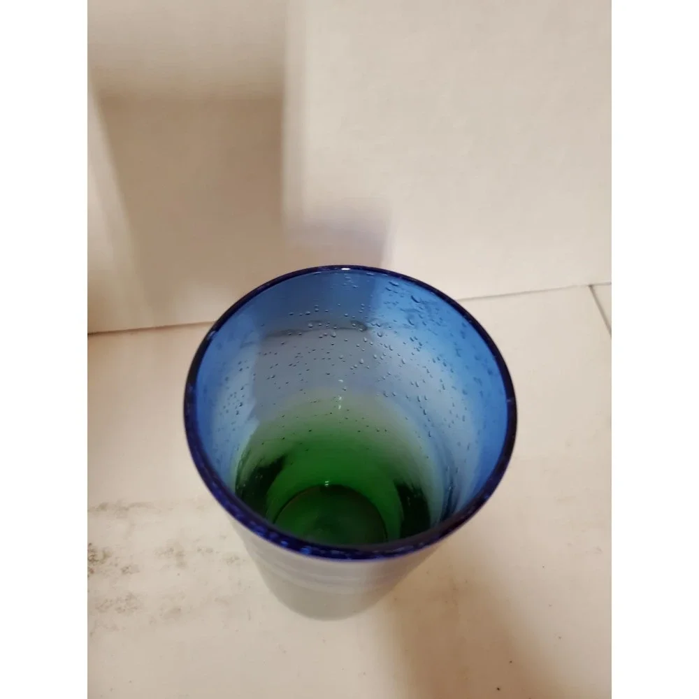 1 Hand Blown Drinking Glasses Blue To Green Gradient Ombre Mexican Bubble Glass
